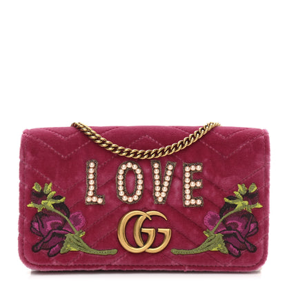 Gucci Velvet Matelasse Love Embroidered GG Marmont Mini Bag Light Raspberry Rose 1 of 9