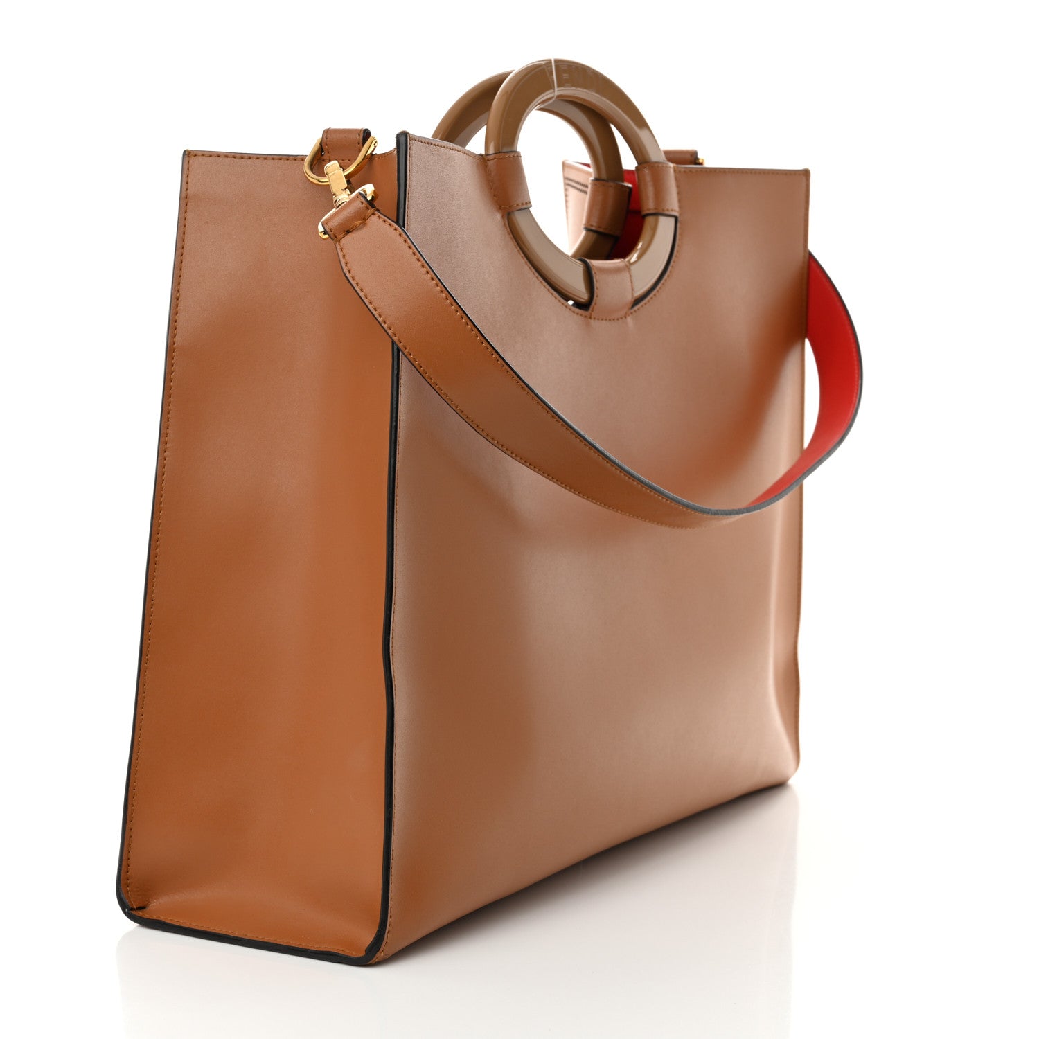 Fendi Vitello Liberty Plexiglass Stamp Patch Perforated Medium Runaway Shopper Tote Nocciola 3 of 12