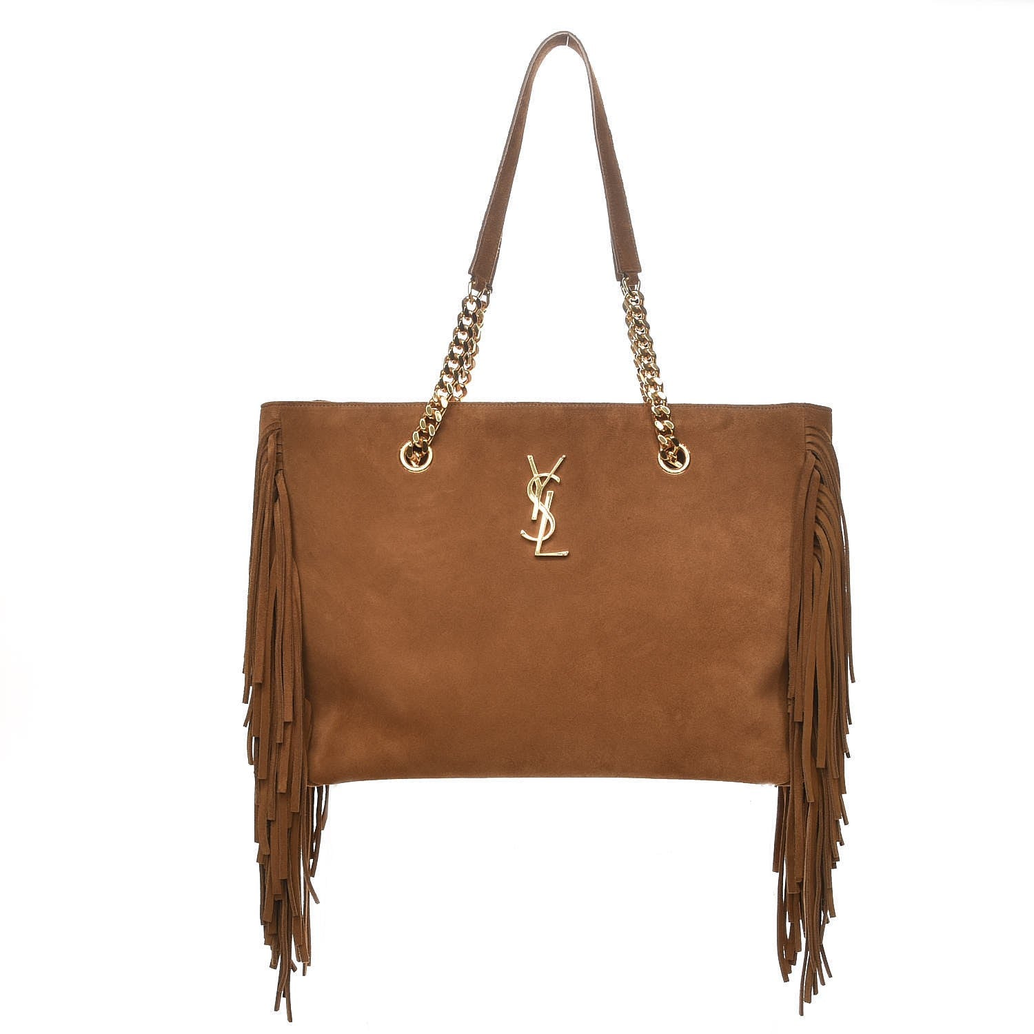 Saint Laurent Suede Fringe Monogram Shopping Tote Light Ochre 1 of 6