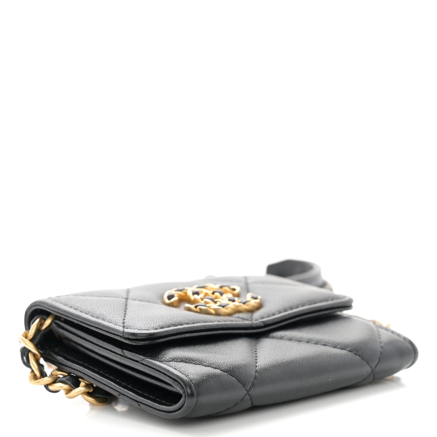 Lambskin Quilted Chanel 19 Flap Coin Purse With Chain Black