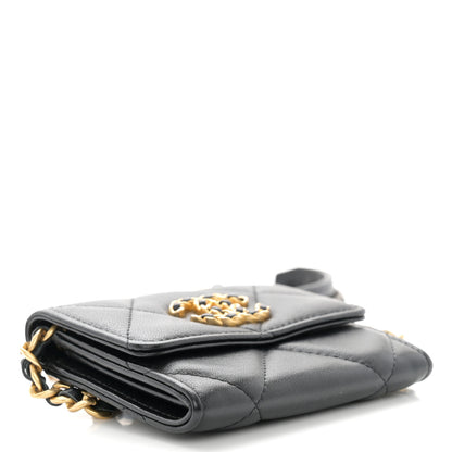 Chanel Lambskin Quilted Chanel 19 Flap Coin Purse With Chain Black 4 of 10