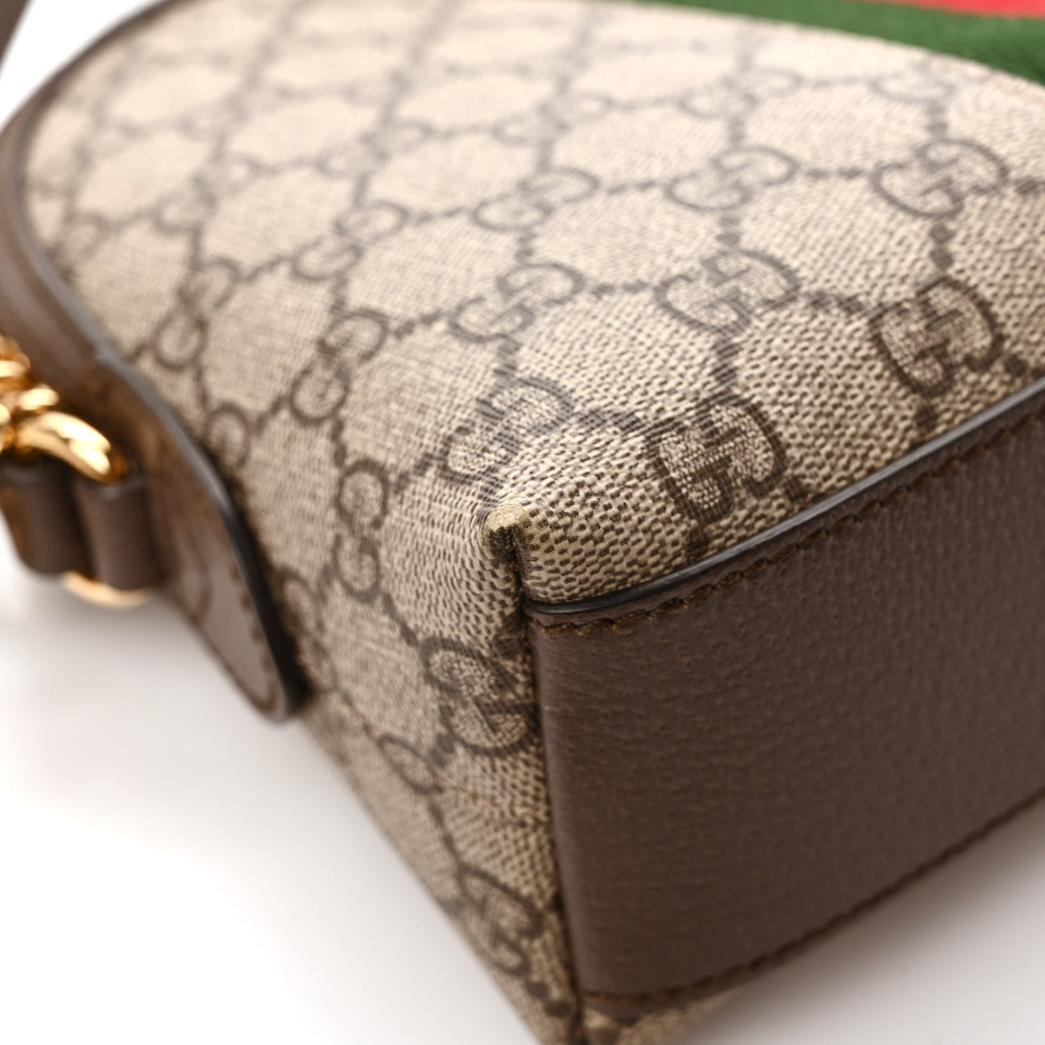 Gucci GG Supreme Monogram Textured Dollar Calfskin Web Small Ophidia Dome Shoulder Bag Beige Ebony New Acero 9 of 11