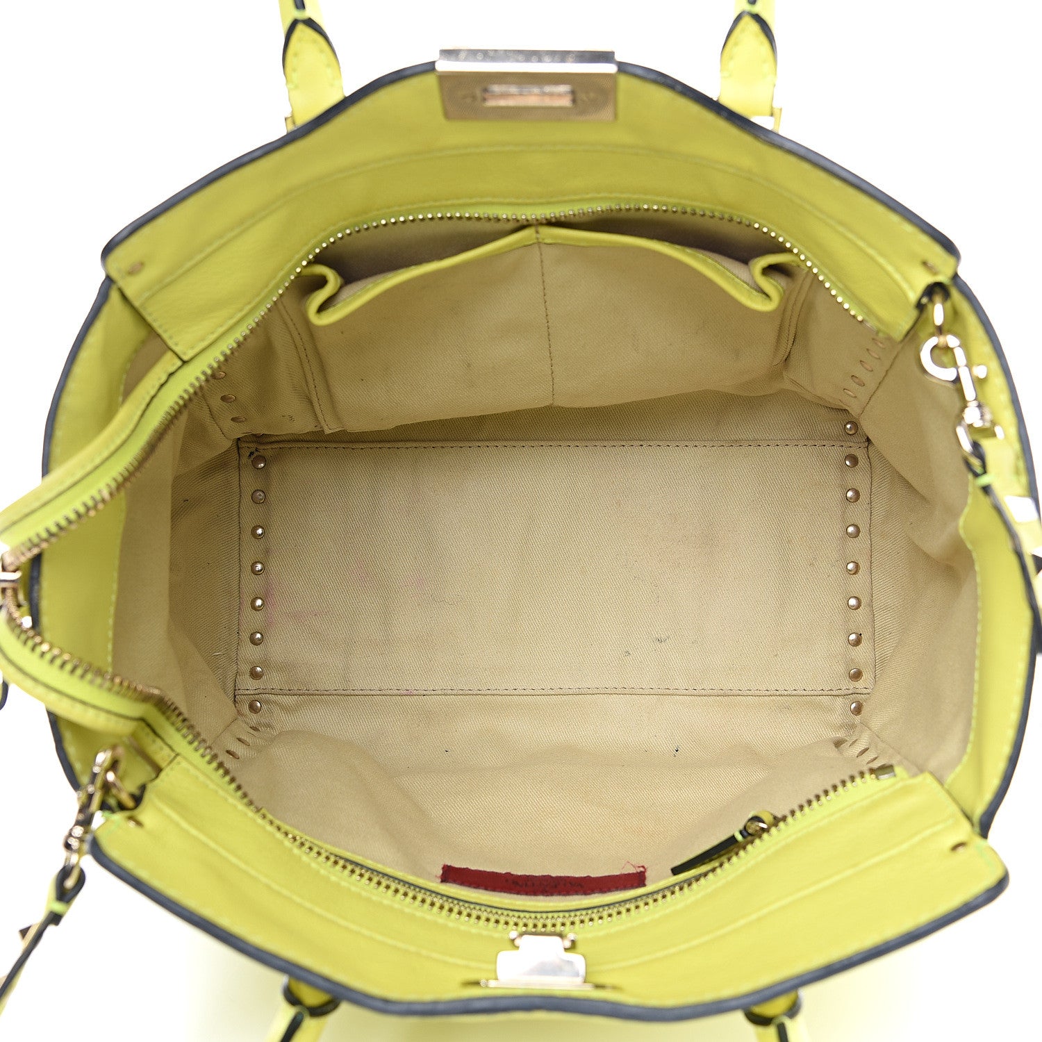 Valentino Garavani Vitello Rockstud Double Handle Tote Yellow Fluo 4 of 20