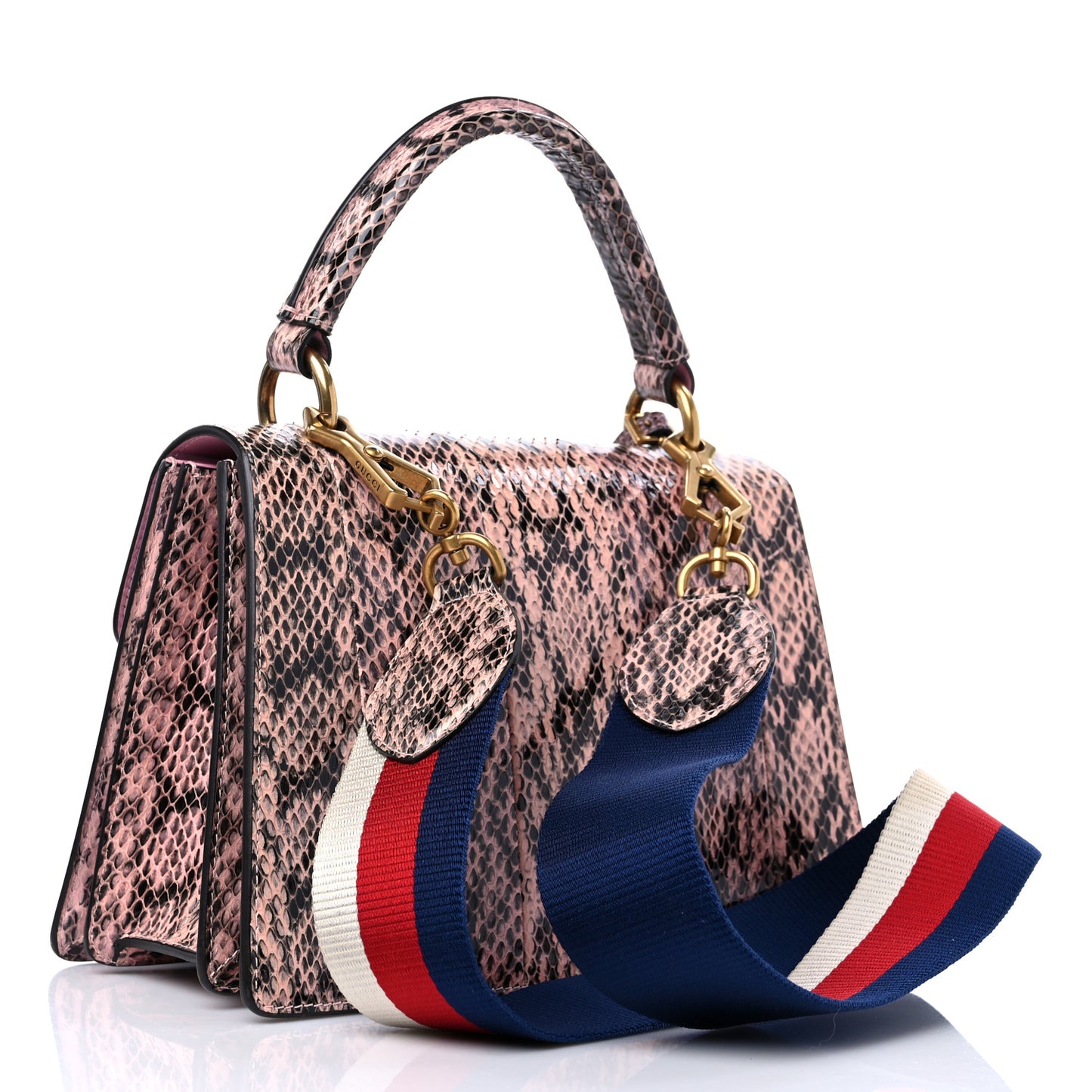 Snakeskin Sylvie Web Small Queen Margaret Top Handle Bag Pink