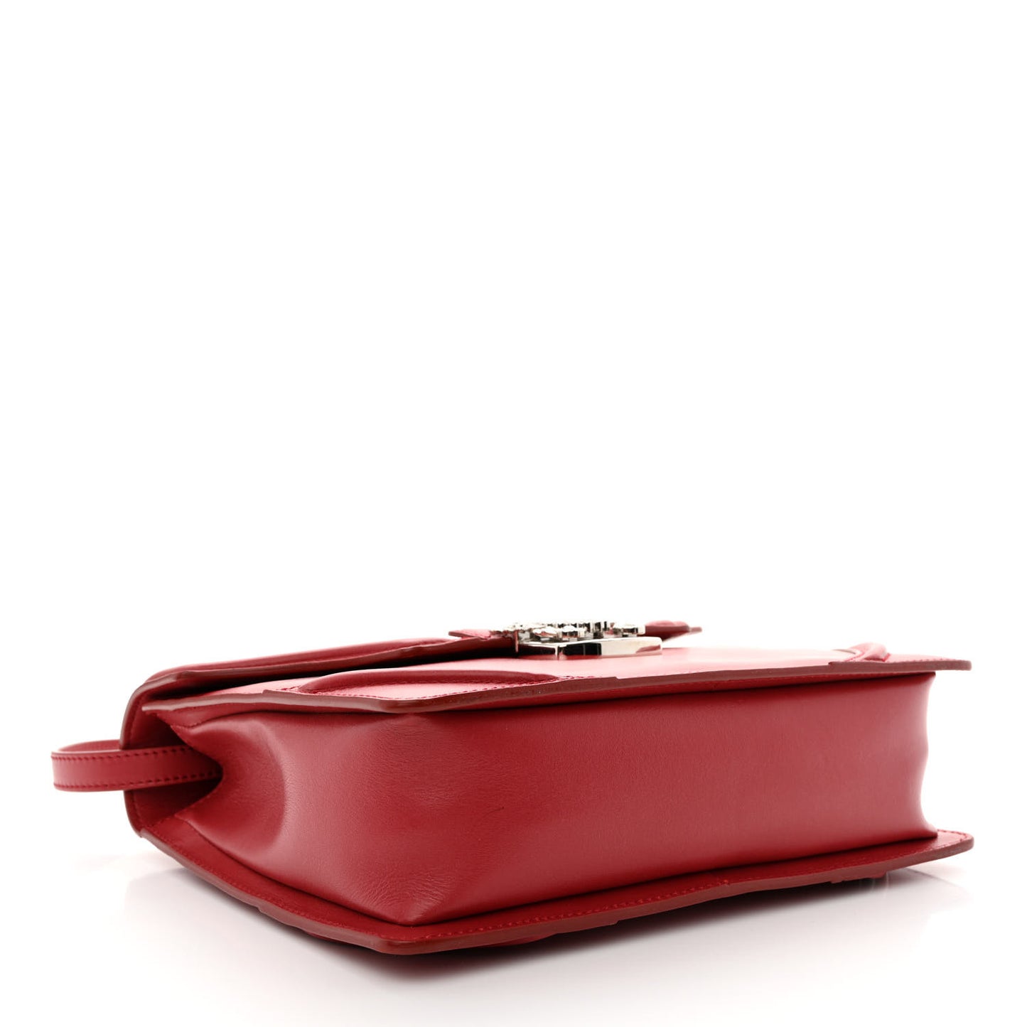 Calfskin Crystal Chain Flower Satchel Red