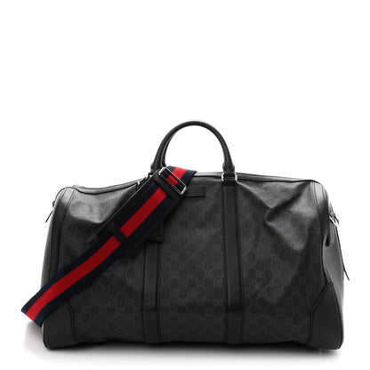 Gucci Soft GG Supreme Monogram Appia Calfskin Web Large Carry On Duffle Bag Black Grey 1 of 9