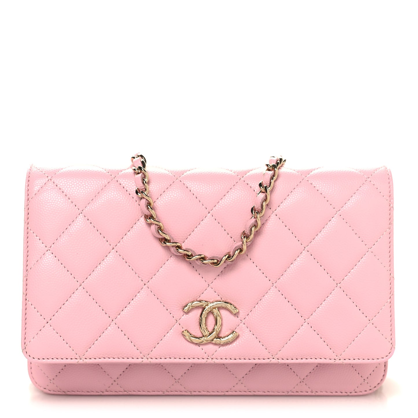 Caviar Quilted Wallet on Chain WOC Light Pink