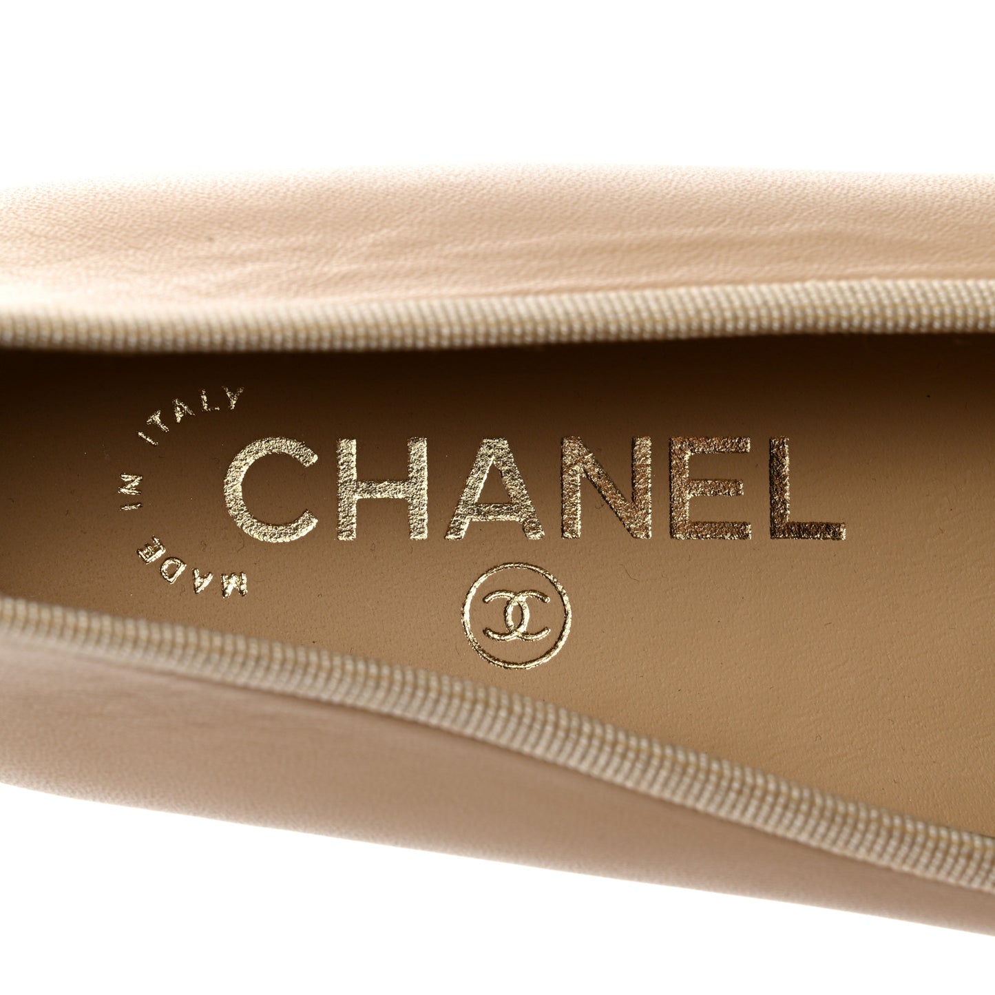 Lambskin Cap Toe CC Ballerina Flats 36 Beige Black
