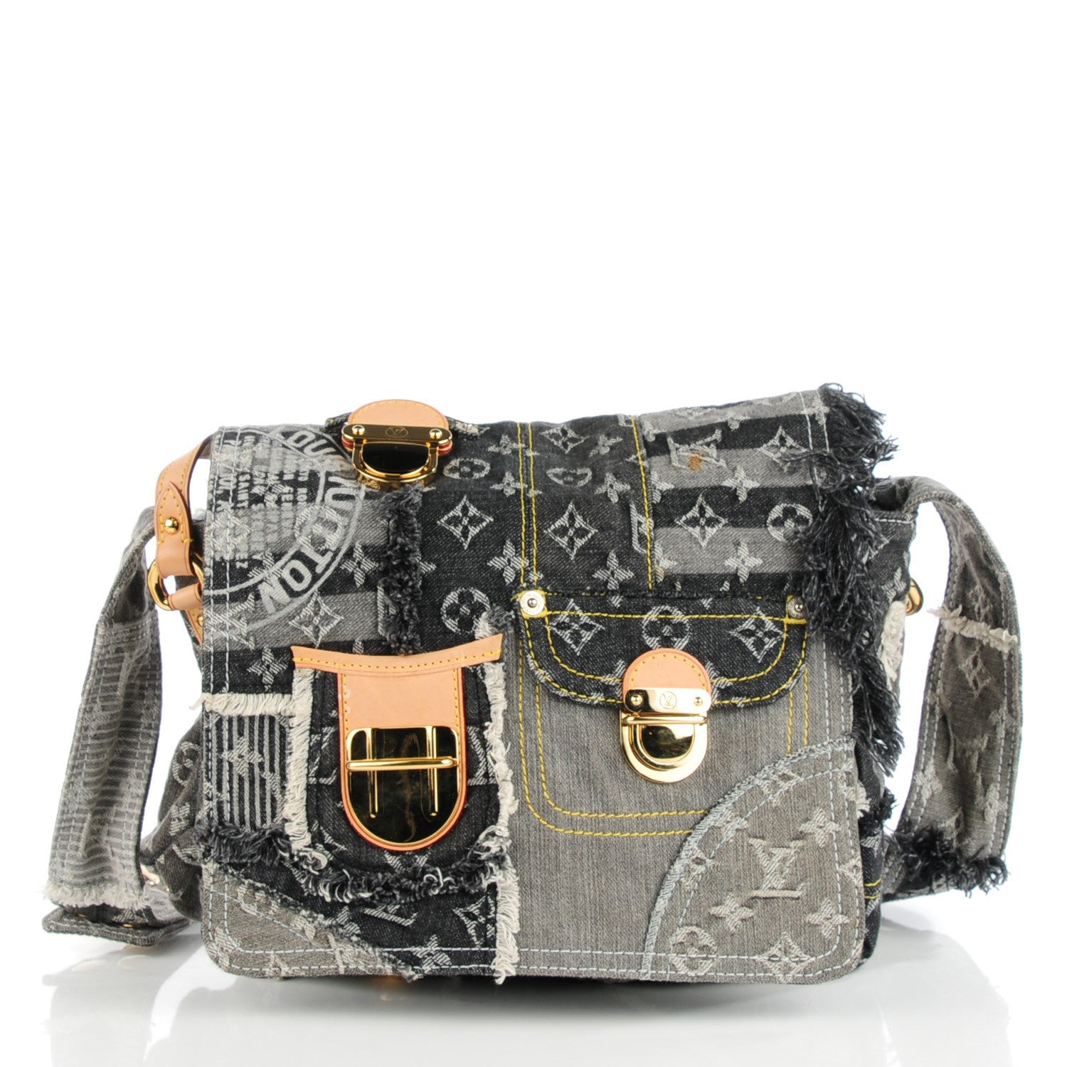 Louis Vuitton Denim Patchwork Posty Messenger Bag Gris 4 of 9