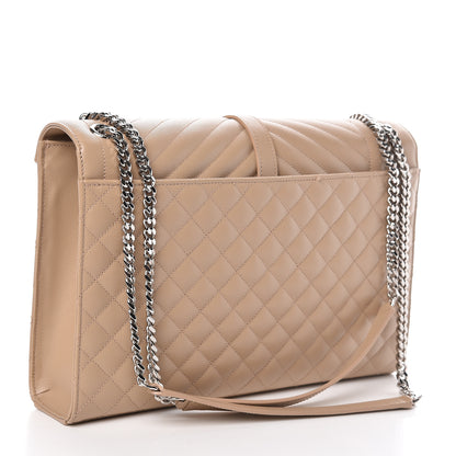 Saint Laurent Grain De Poudre Mixed Matelasse Large Triquilt Monogram Satchel Nude Powder 3 of 10