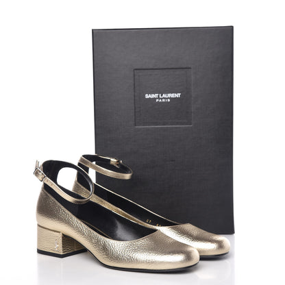 Saint Laurent Metallic Calfskin Babies 40 Ankle Strap Pumps 37.5 Platino 9 of 9