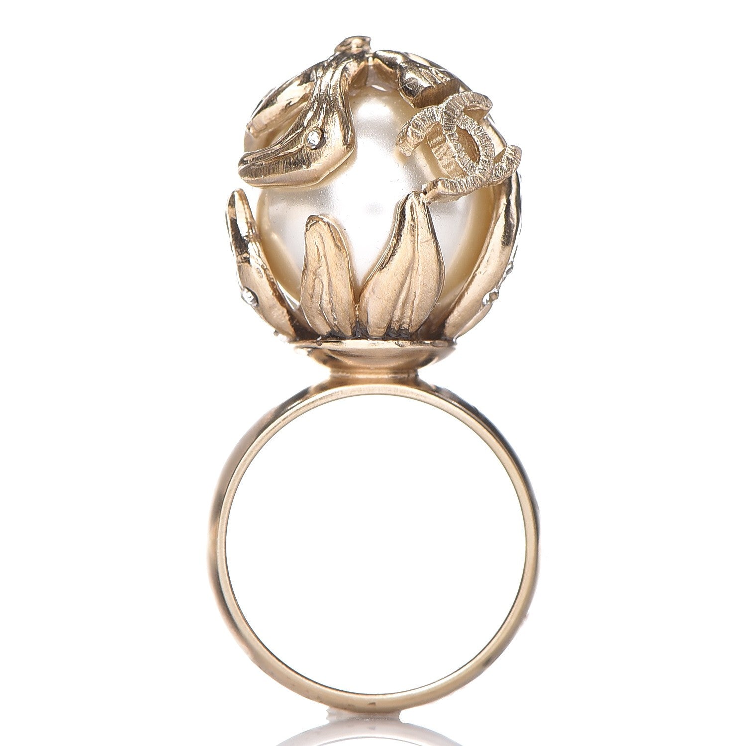 Chanel Pearl Crystal CC Ring Gold 6.5 1 of 6
