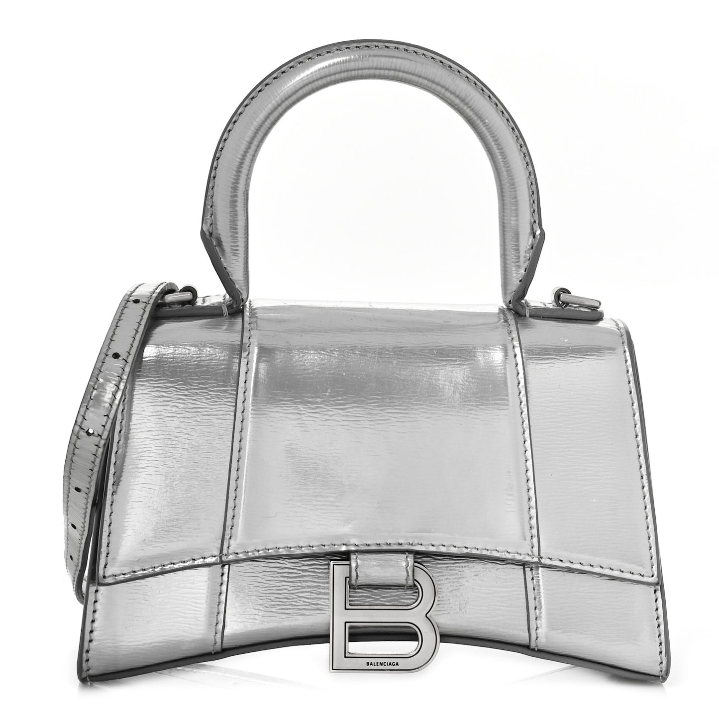 Metallic Textured Calfskin Hourglass Top Handle Bag XS Silver