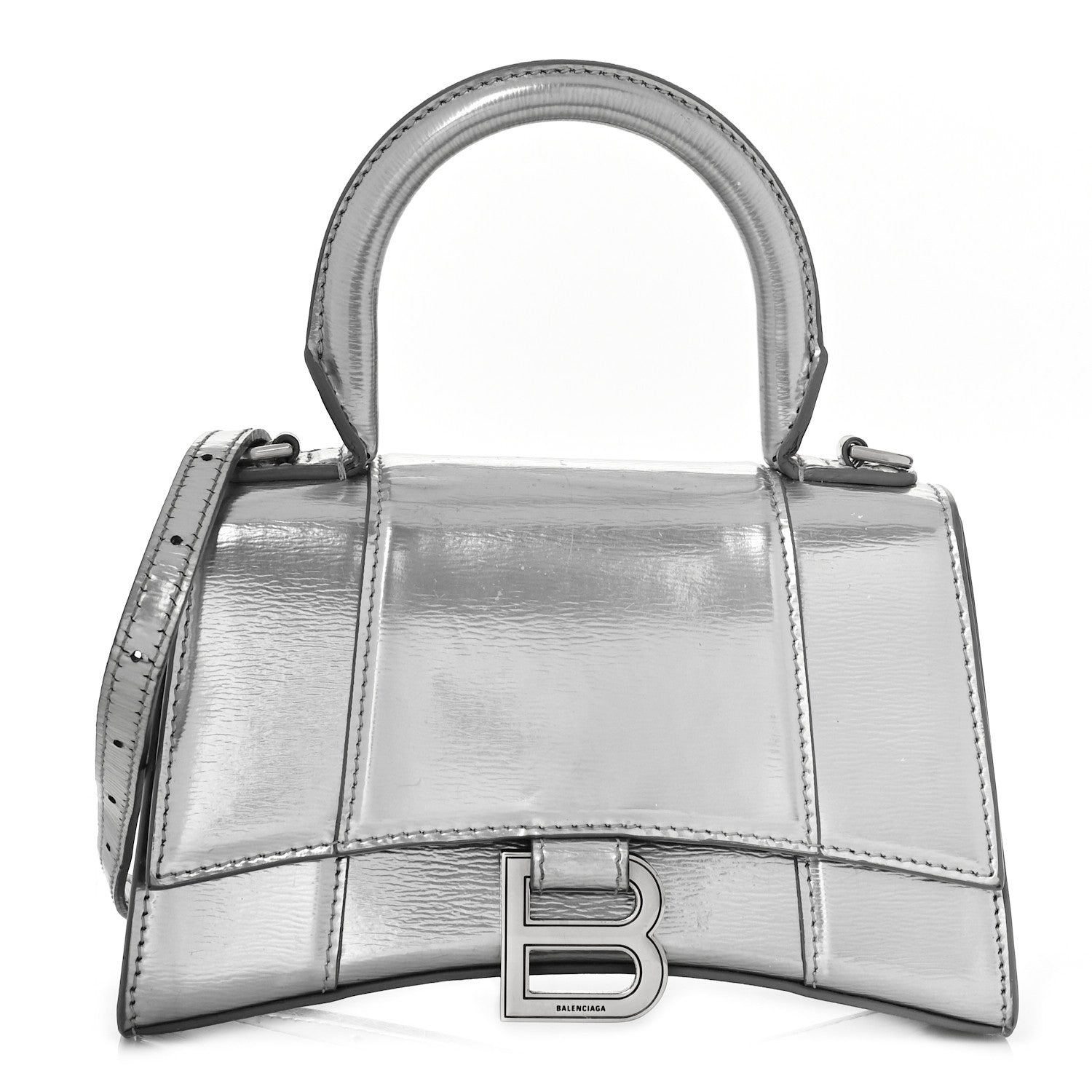 Balenciaga Metallic Textured Calfskin Hourglass Top Handle Bag XS Silver 1 of 14
