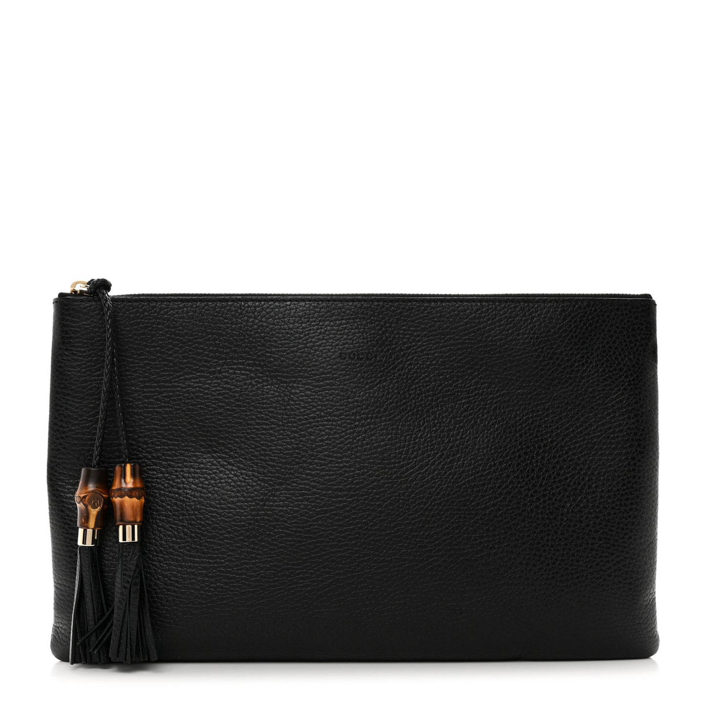 Pebbled Calfskin Large Bamboo Clutch Black