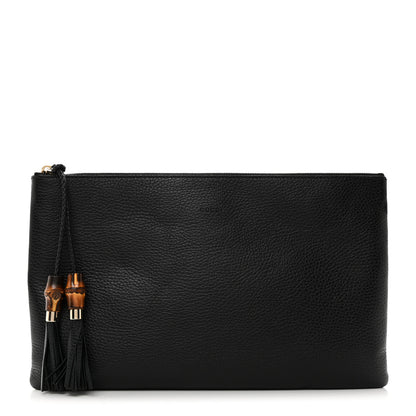 Gucci Pebbled Calfskin Large Bamboo Clutch Black 1 of 8