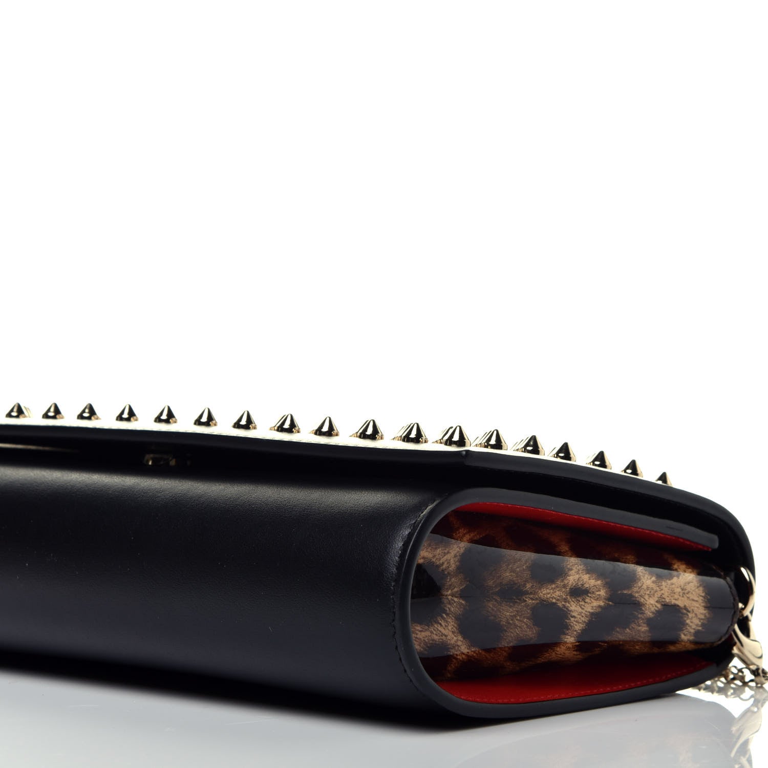 Christian Louboutin Calfskin Patent Leopard Spikes Paloma Clutch Black 9 of 9
