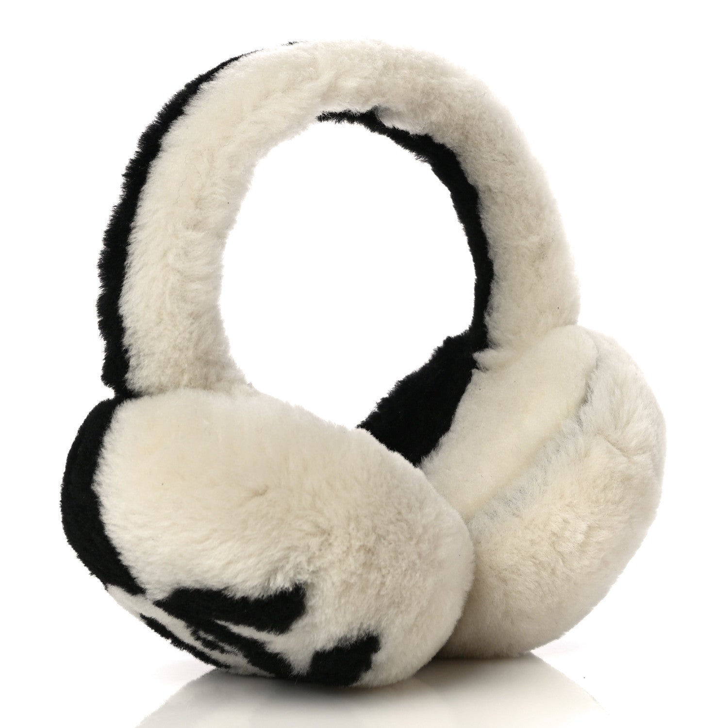 Chanel Shearling CC Ear Muffs Black White 2 of 6