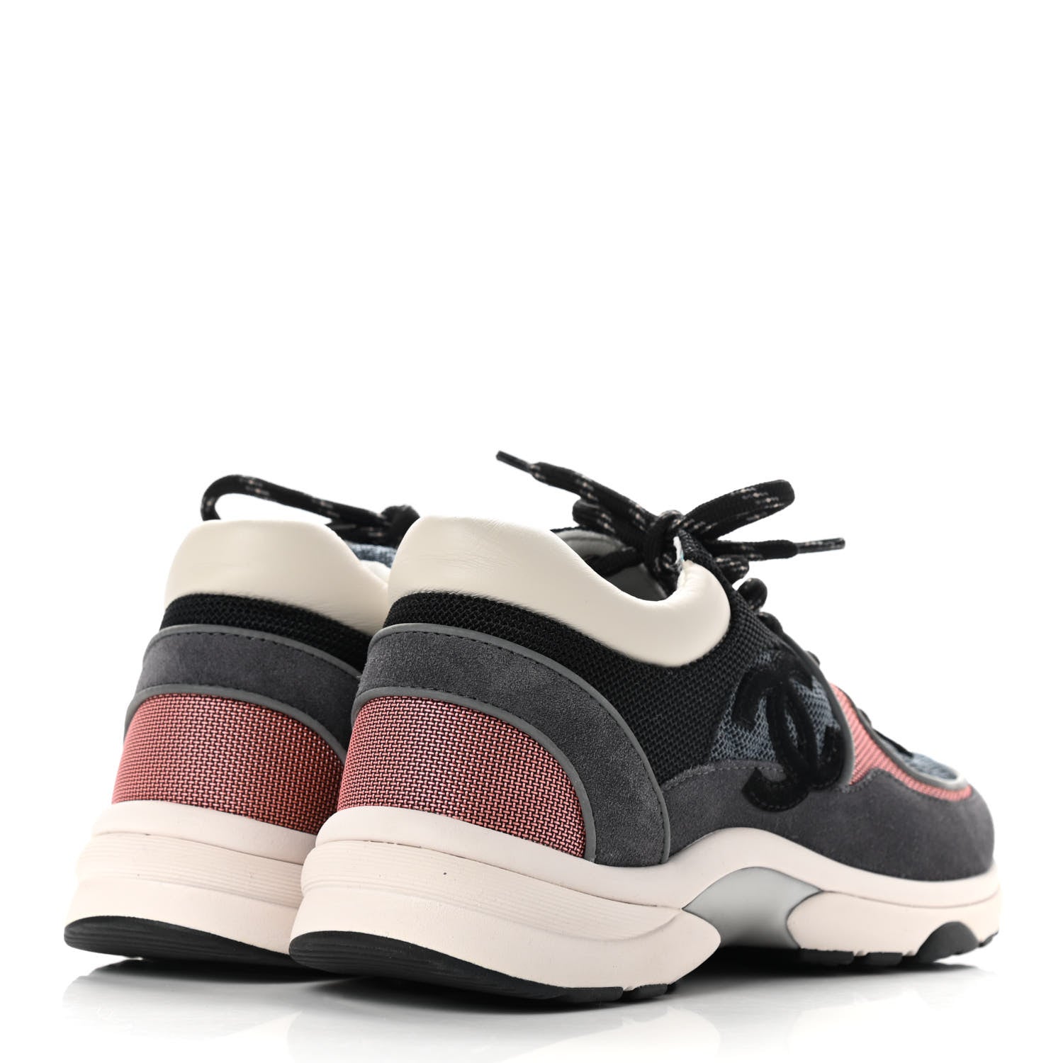 Chanel Nylon Calfskin Suede Womens CC Sneakers 37.5 Grey Pink 4 of 8