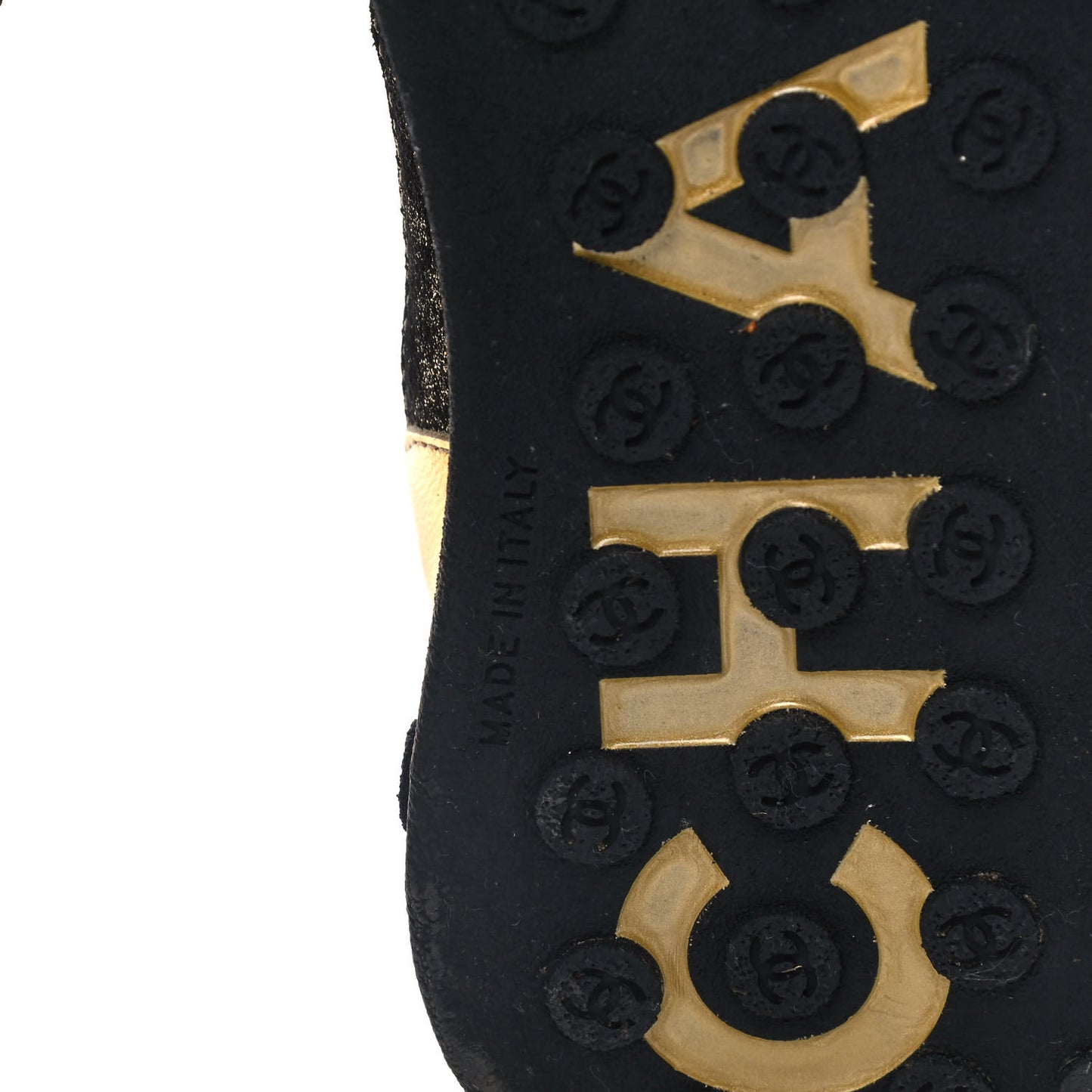 Metallic Lambskin Satin Finish Womens CC Sneakers 36 Black Gold
