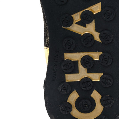 Chanel Metallic Lambskin Satin Finish Womens CC Sneakers 36 Black Gold 6 of 9