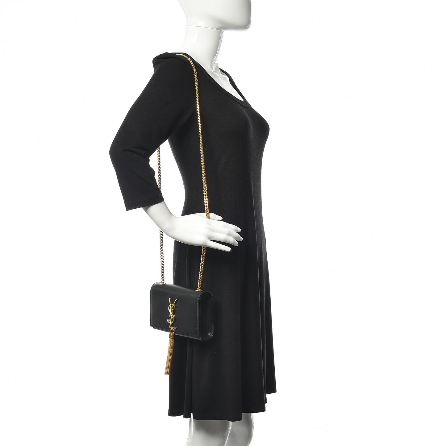 Calfskin Small Classic Monogram Kate Tassel Satchel Black