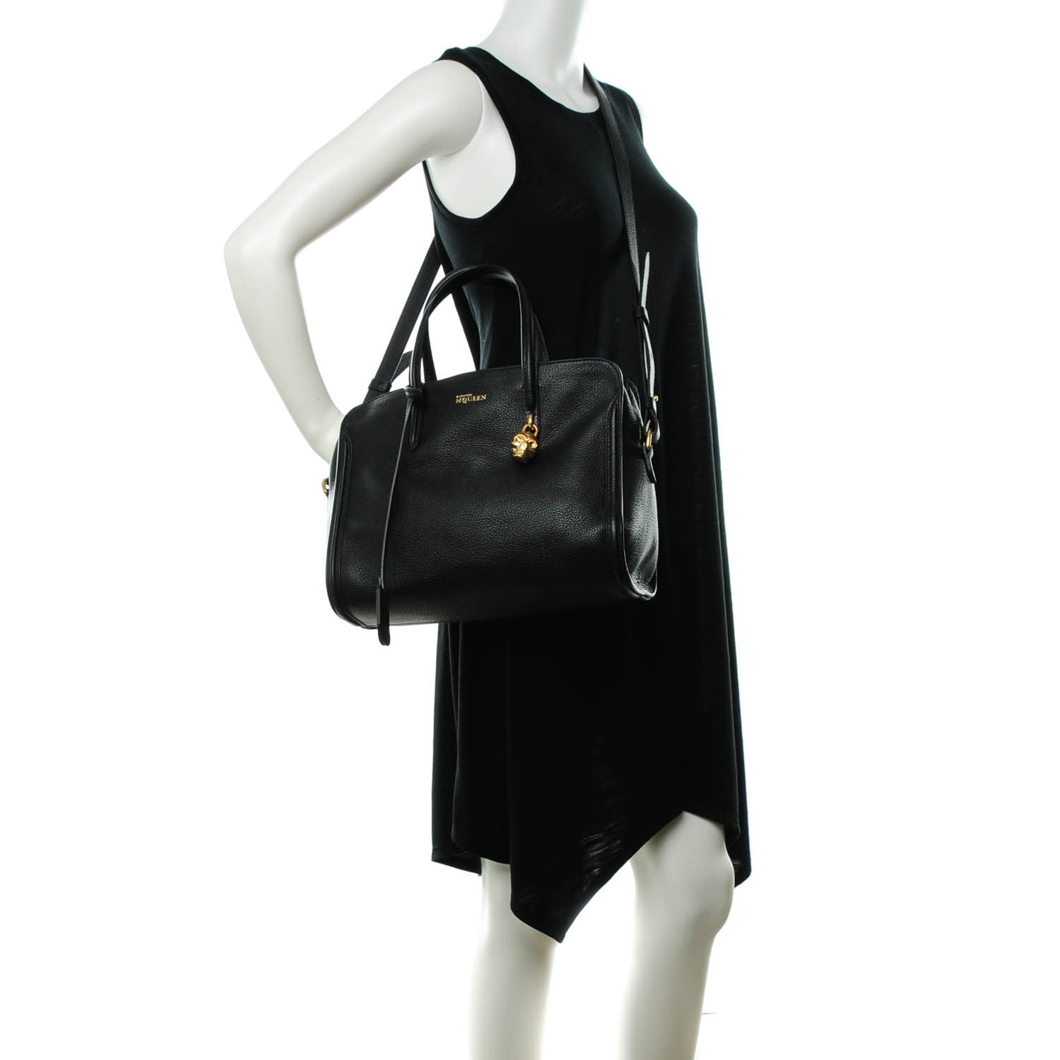 Alexander McQueen Pebbled Calfskin Small Skull Padlock Zip Around Tote Black 2 of 8