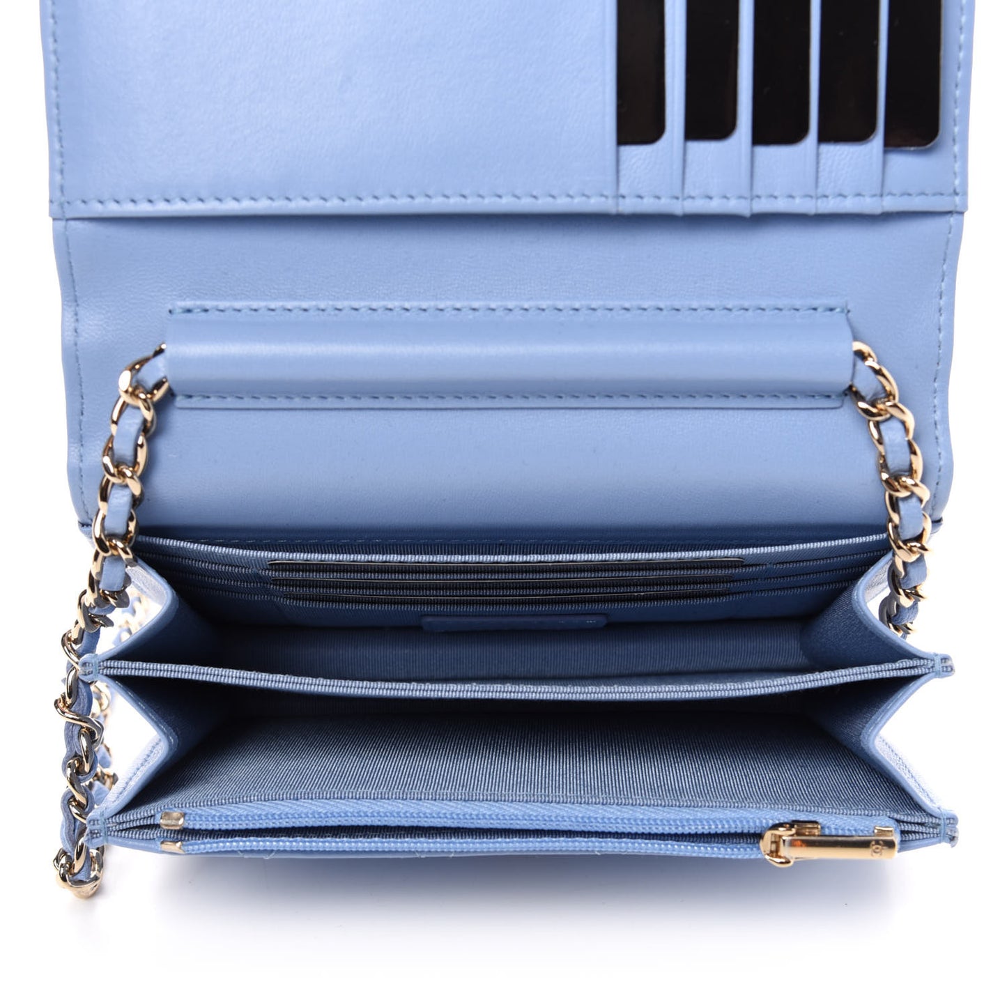 Lambskin Quilted Mini Wallet On Chain WOC Light Blue