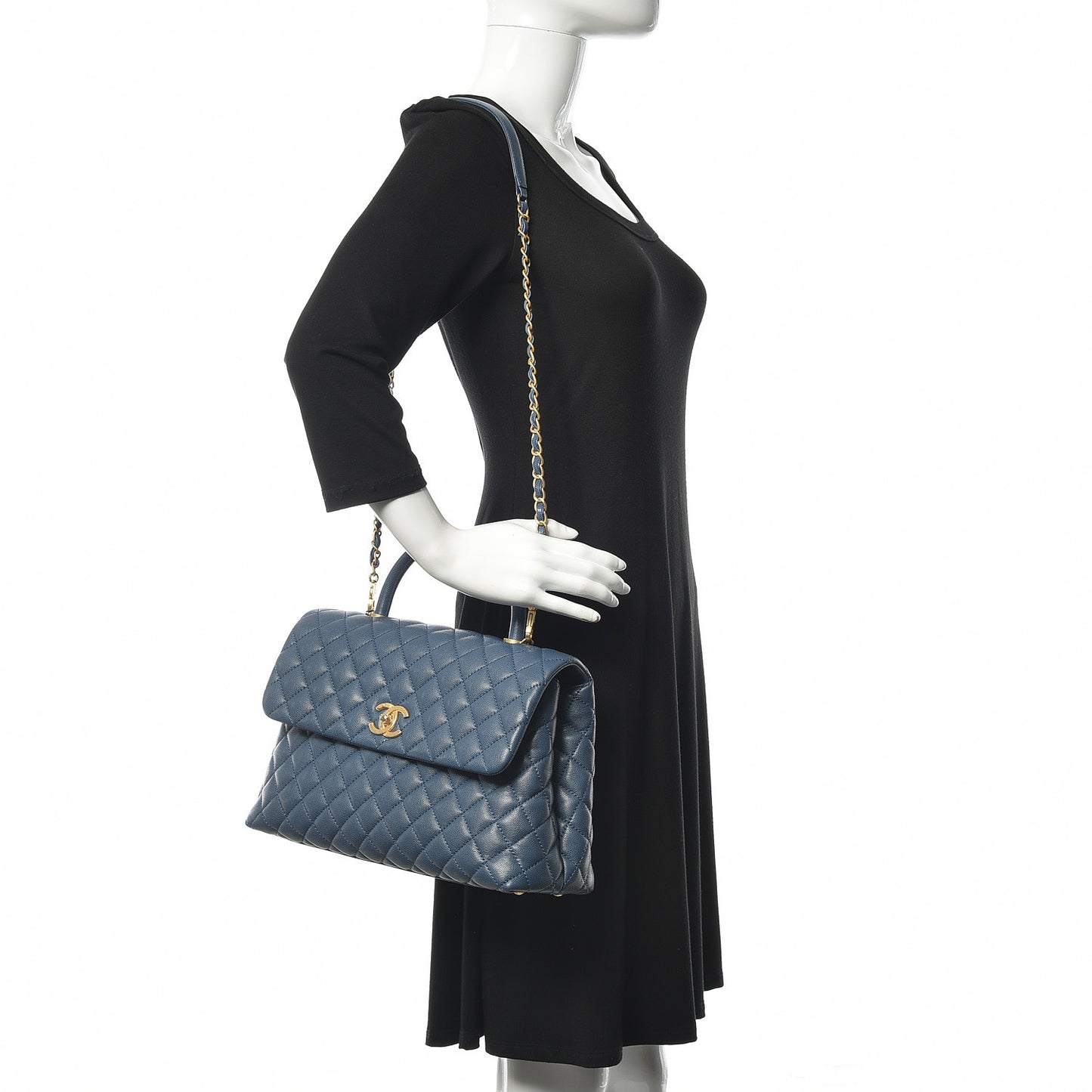 Caviar Quilted Medium Coco Handle Flap Blue