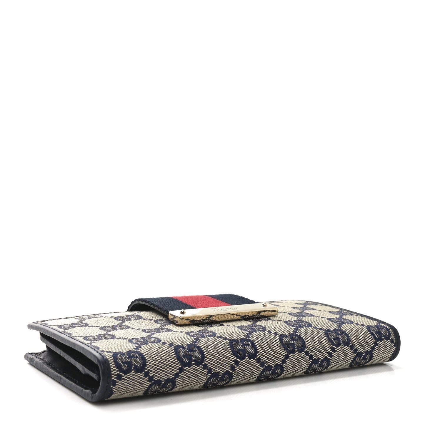 Monogram Calfskin Ladies Web Continental Wallet Beige Blue