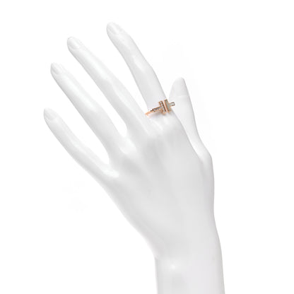 Tiffany 18K Rose Gold Diamond Mother of Pearl T Wire Ring 55 7.25 2 of 4