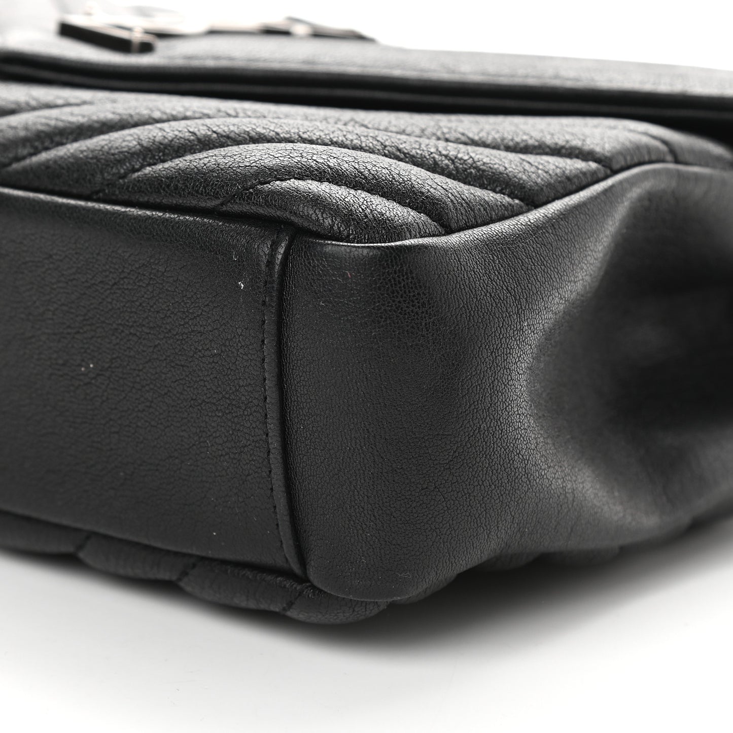 Sheepskin Matelasse Chevron Monogram Medium College Bag Black