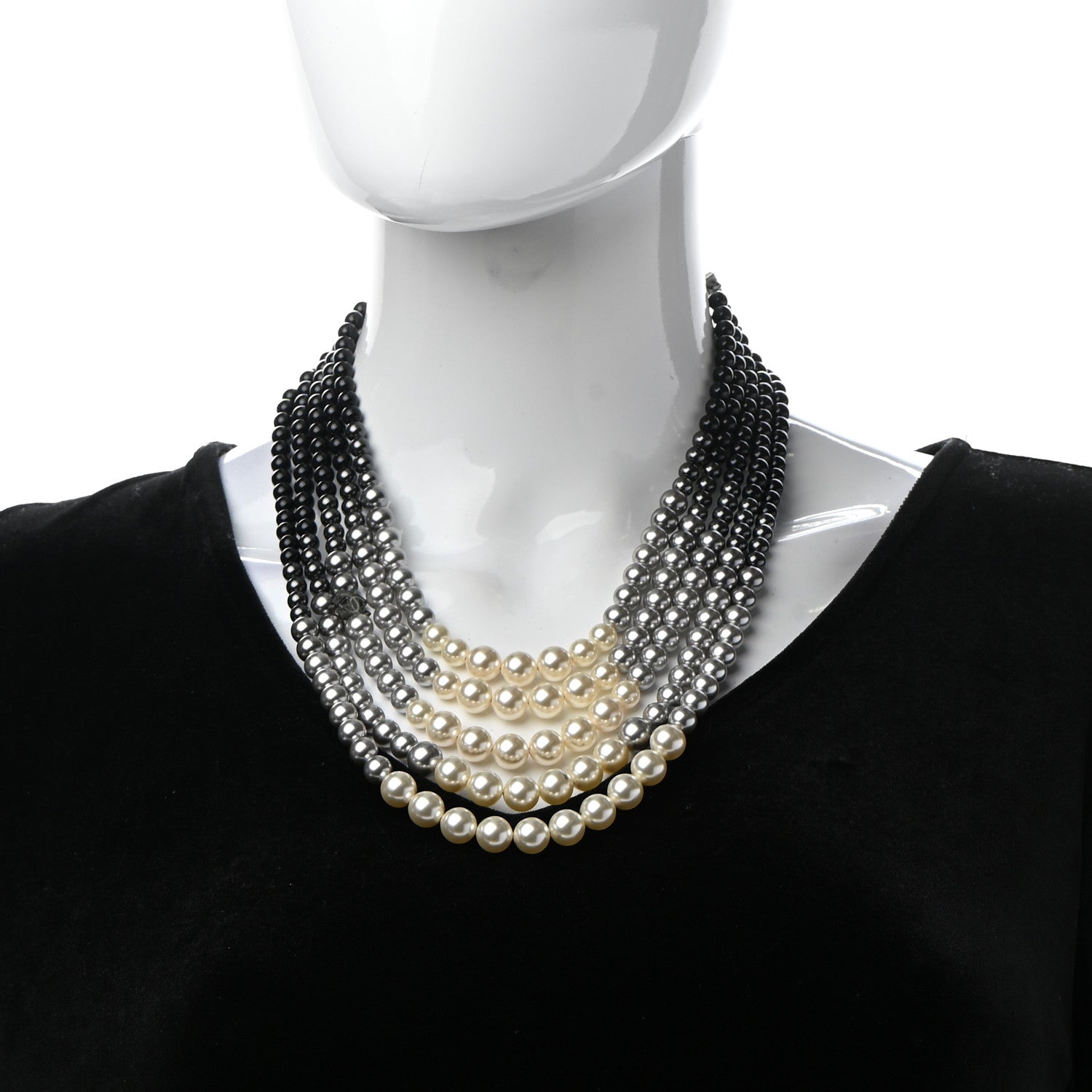 Chanel Graduated Pearl CC Multi Strand Short Necklace Ruthenium Grey Black 2 of 6