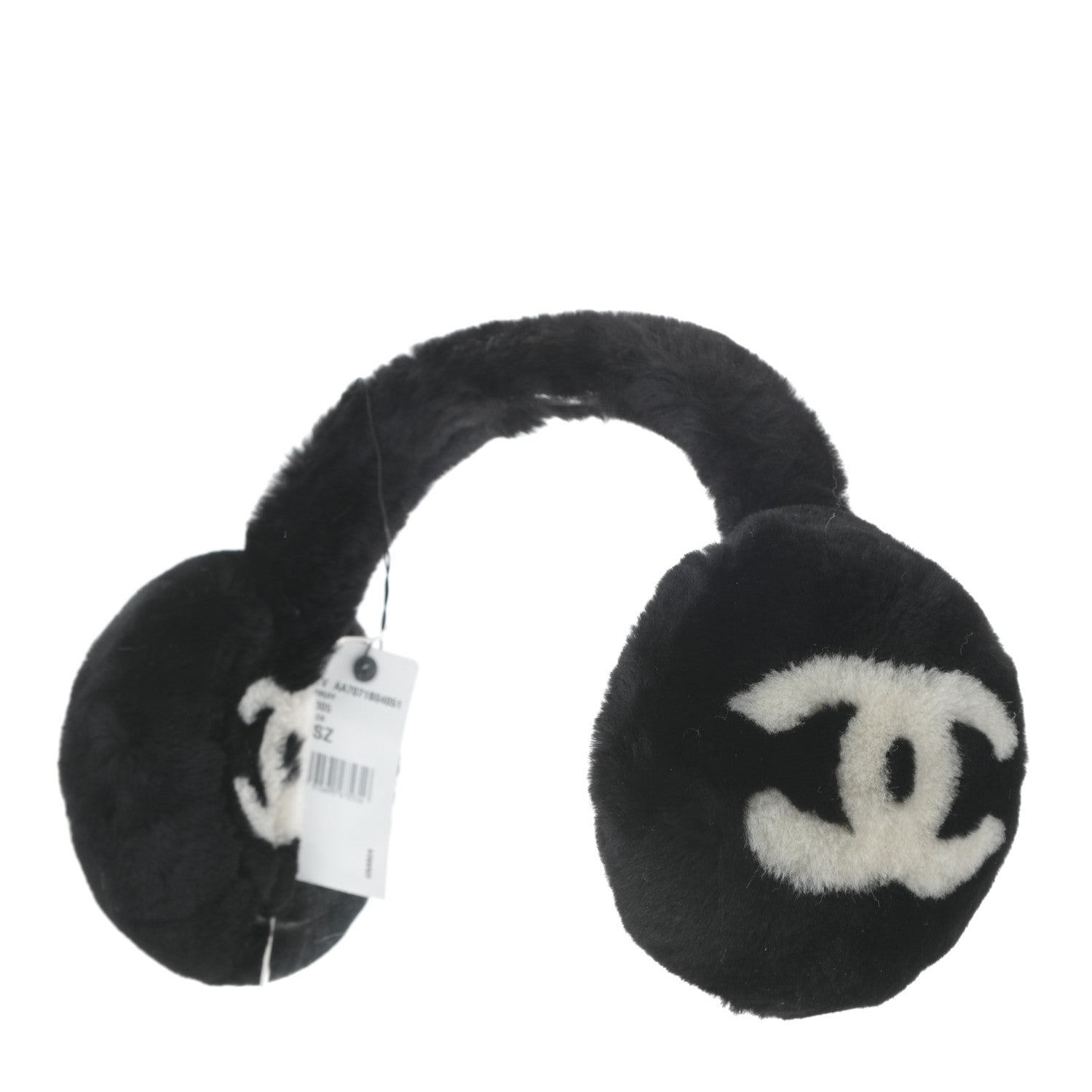 Chanel Shearling CC Ear Muffs Black White 3 of 4