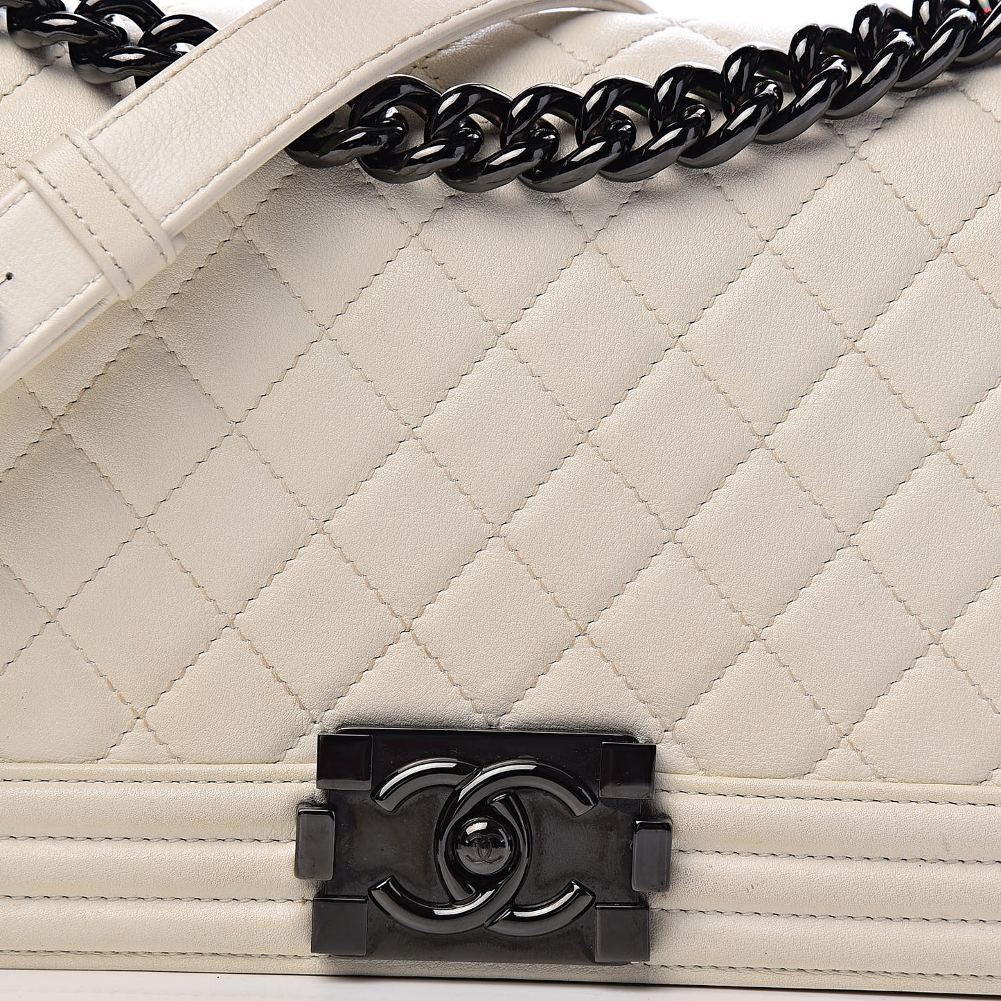 Calfskin Quilted Medium Boy Flap White