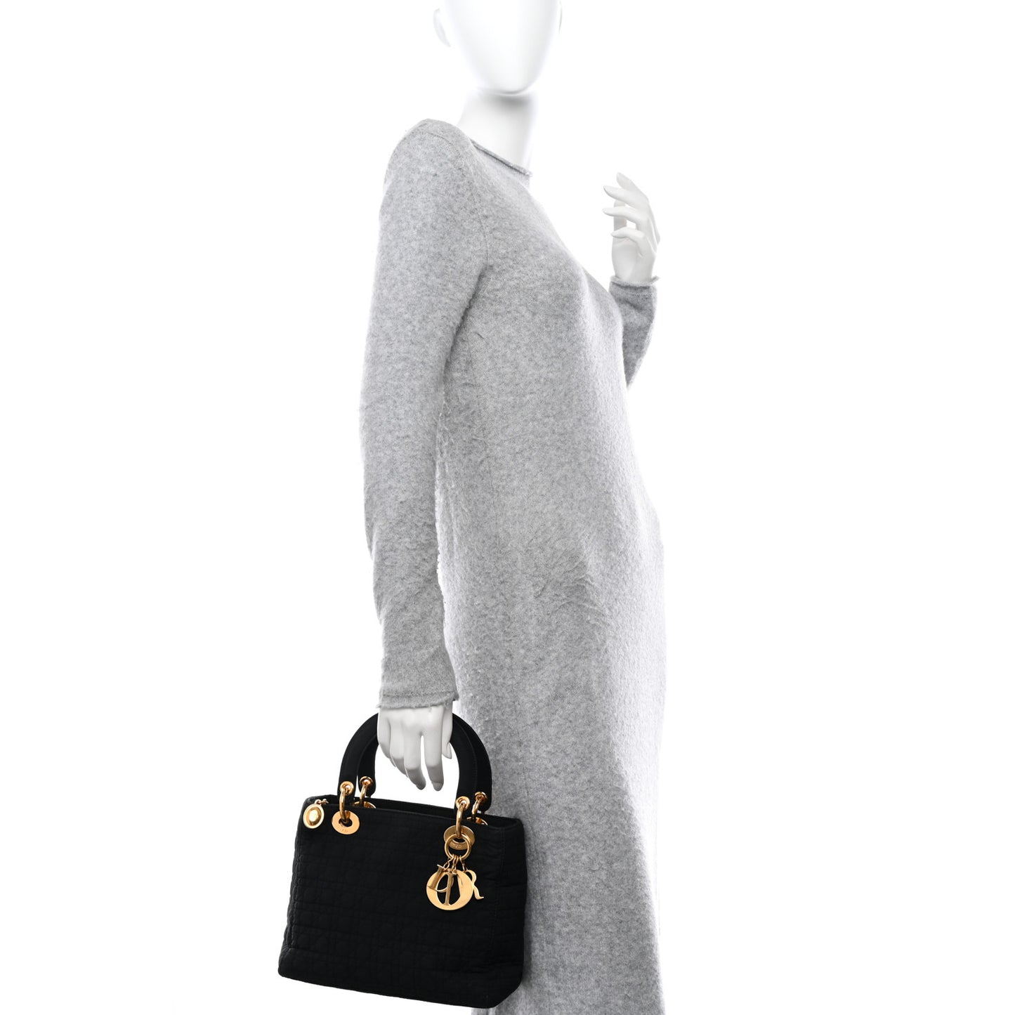 Nylon Cannage Medium Lady Dior Black