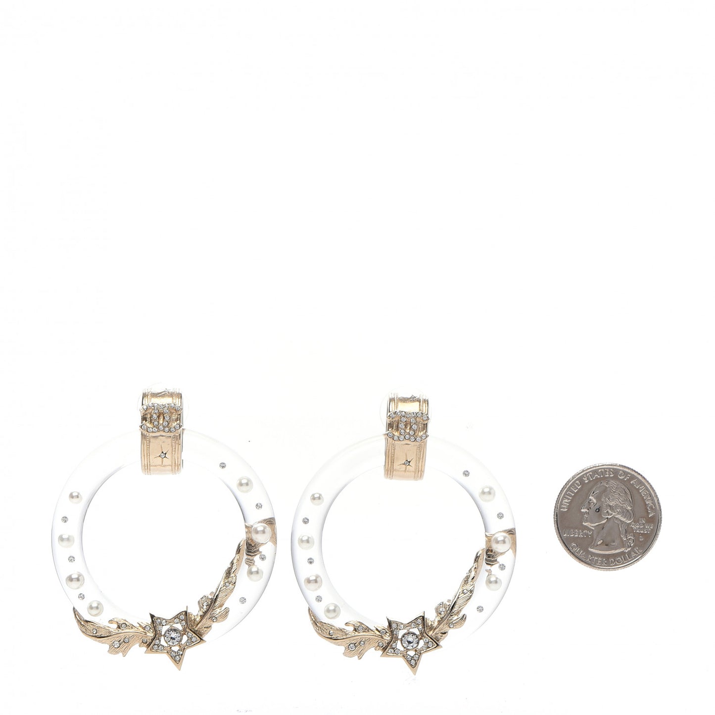 Acrylic Crystal Pearl CC Earrings Gold