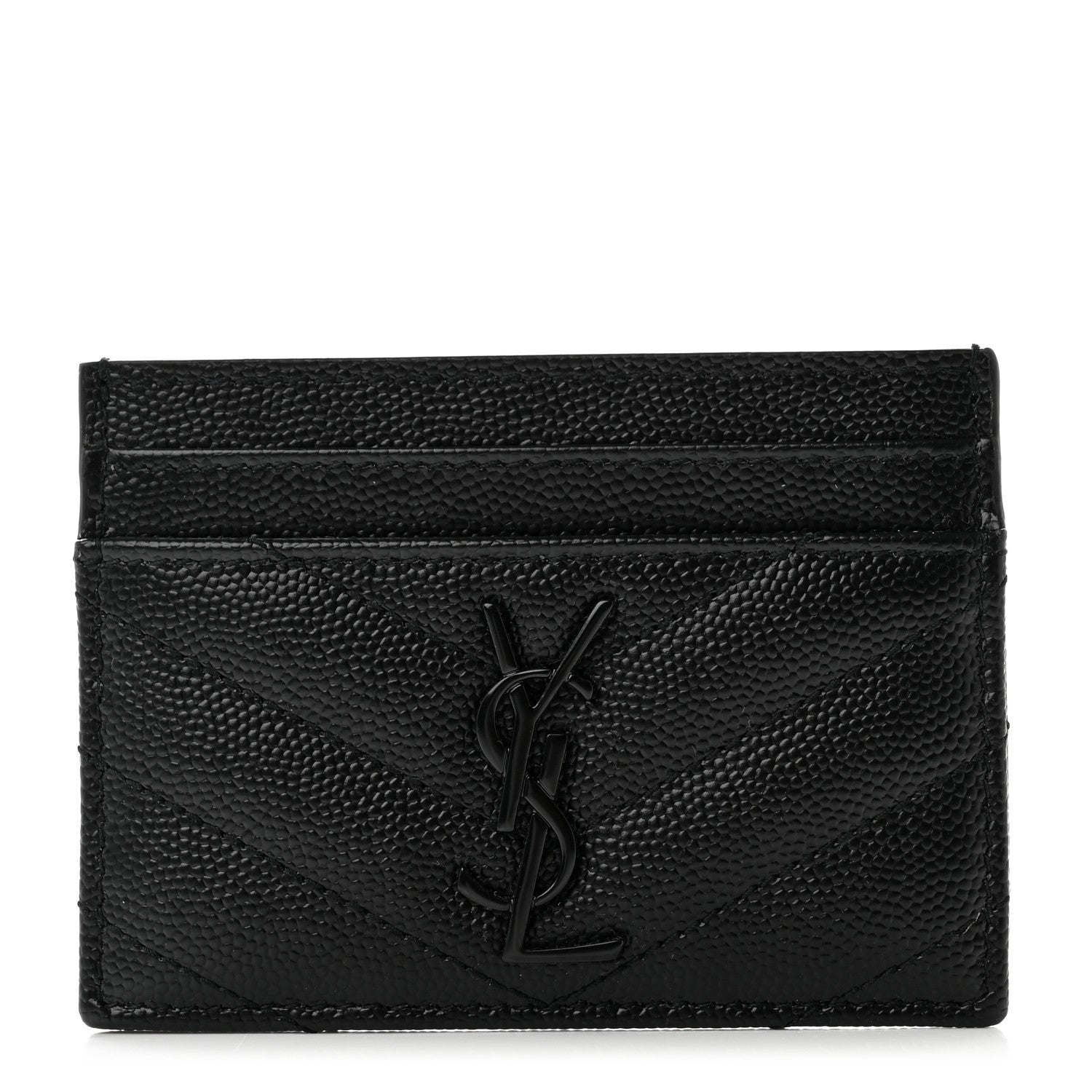 Saint Laurent Grain De Poudre Matelasse Chevron Monochrome Monogram Credit Card Case Black 1 of 7