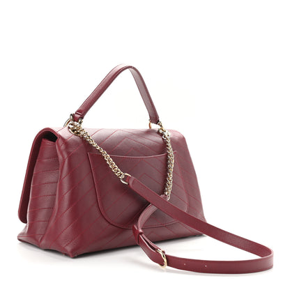 Chanel Grained Calfskin Stitched Chevron Medium Chic Top Handle Flap Red 3 of 10