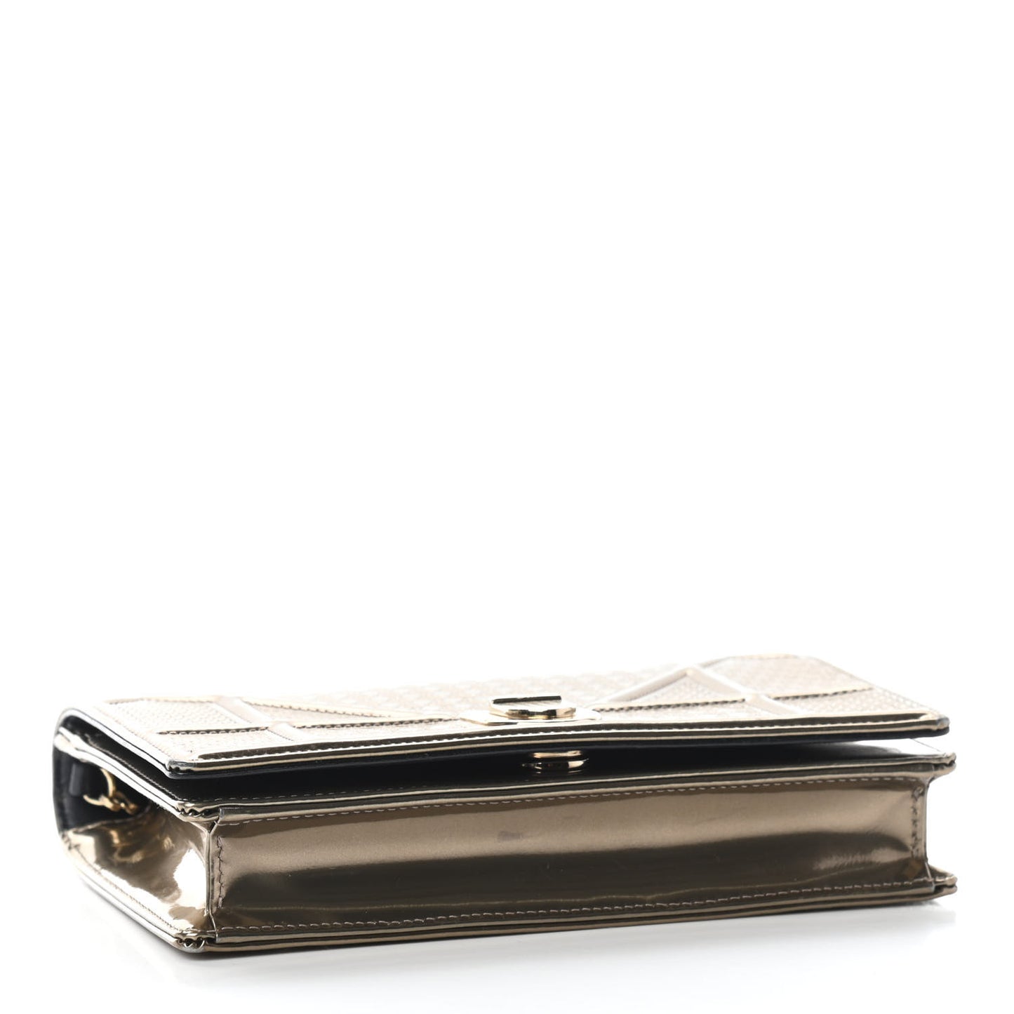 Metallic Patent Micro-Cannage Diorama Wallet on Chain Pouch Gold