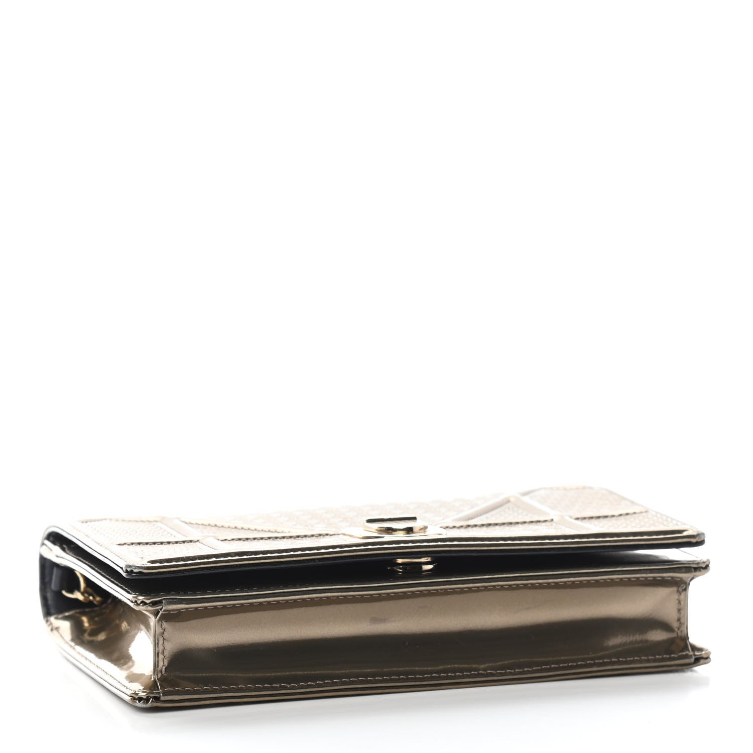 Christian Dior Metallic Patent Micro-Cannage Diorama Wallet on Chain Pouch Gold 4 of 10