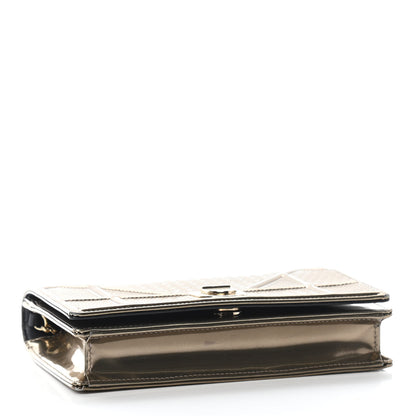 Christian Dior Metallic Patent Micro-Cannage Diorama Wallet on Chain Pouch Gold 4 of 10