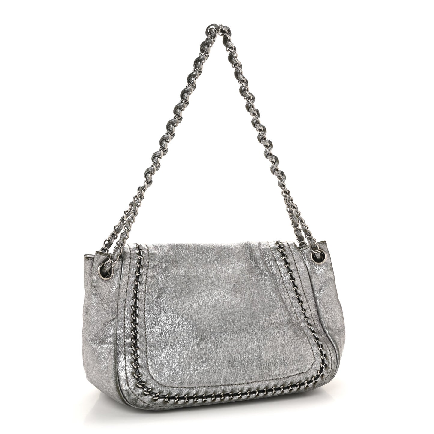 Metallic Deerskin Luxe Ligne Flap  Silver