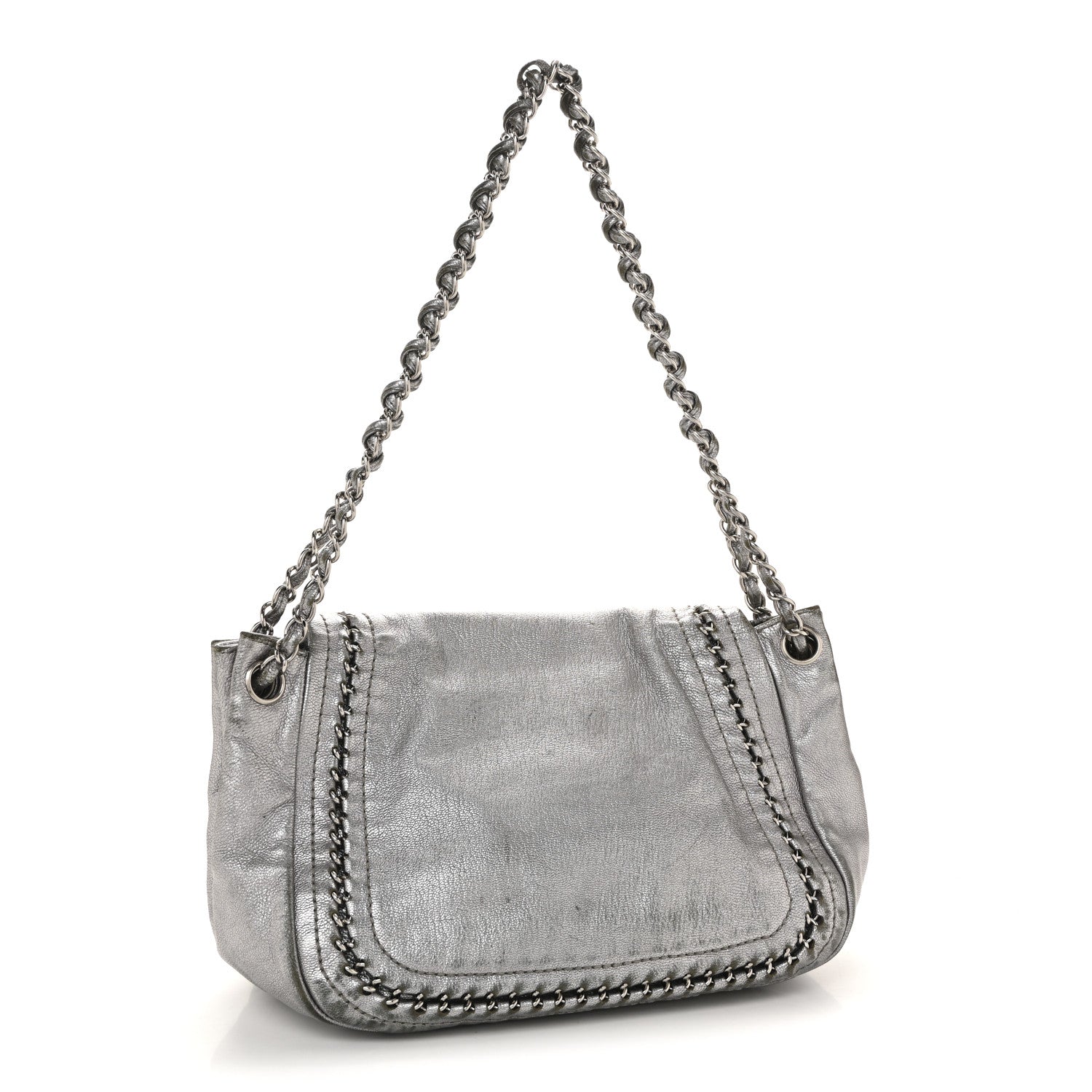 Chanel Metallic Deerskin Luxe Ligne Flap  Silver 3 of 16