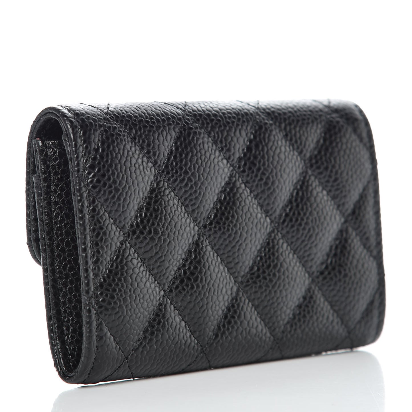 Caviar Quilted Flap Card Holder Black