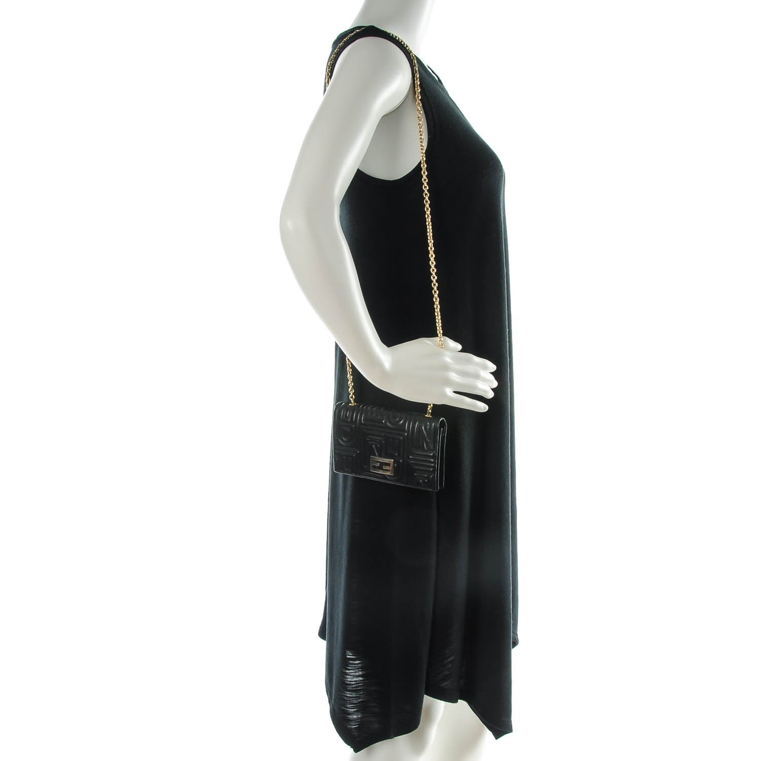 Fendi Nappa Logo Embossed Long Wallet On Chain Black 2 of 9