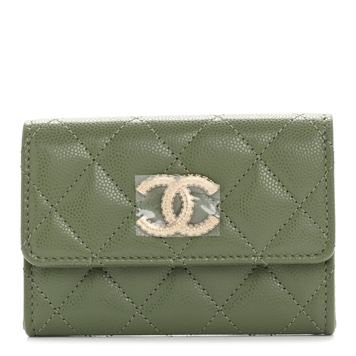 Chanel Caviar Quilted CC Glitter Flap Card Holder Khaki 1 of 9