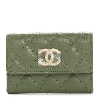 Chanel Caviar Quilted CC Glitter Flap Card Holder Khaki 1 of 9
