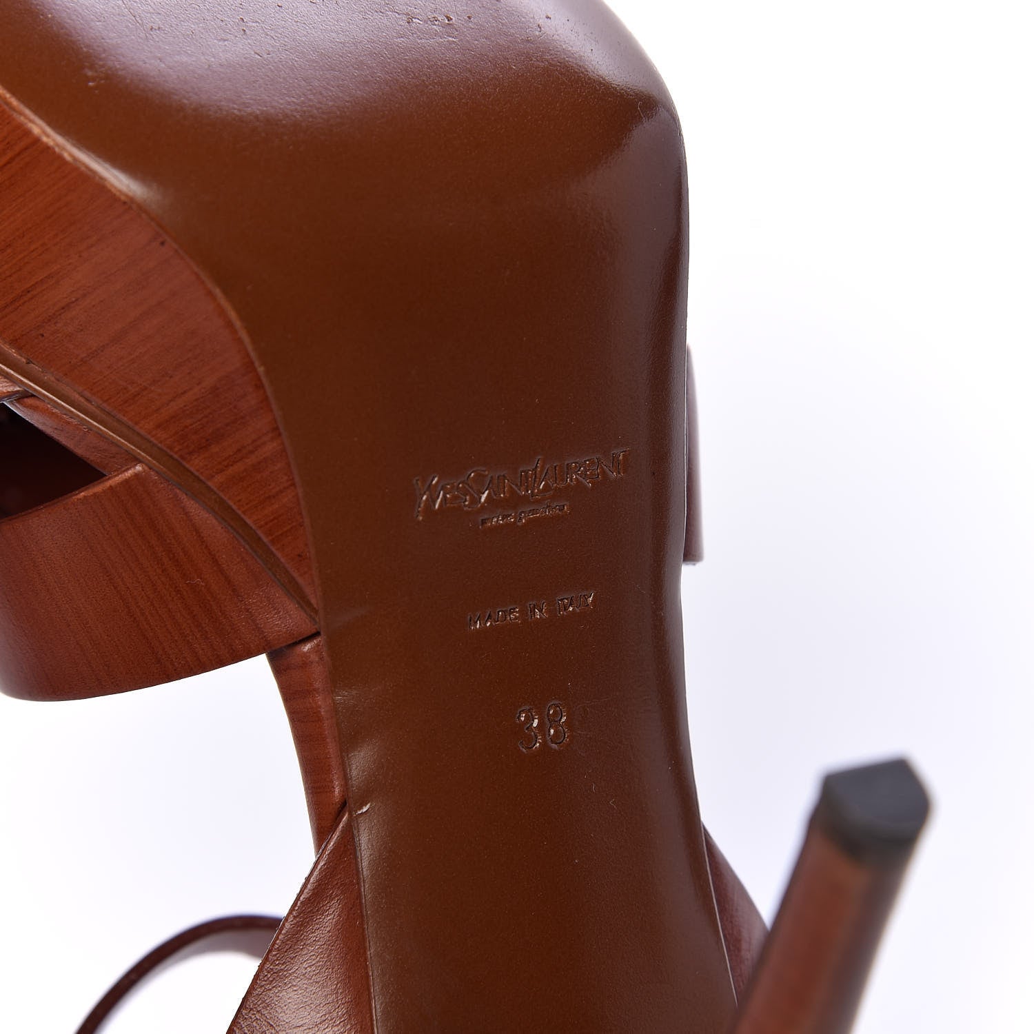 Saint Laurent Calfskin Tribute 75 Platform Sandals 38 Amber 8 of 13