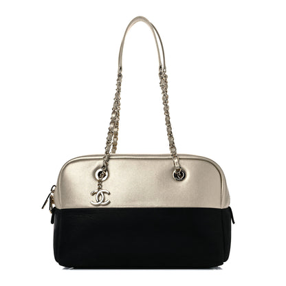 Chanel Caviar Iridescent Calfskin Duo Bowling Bag Black Light Gold 1 of 13